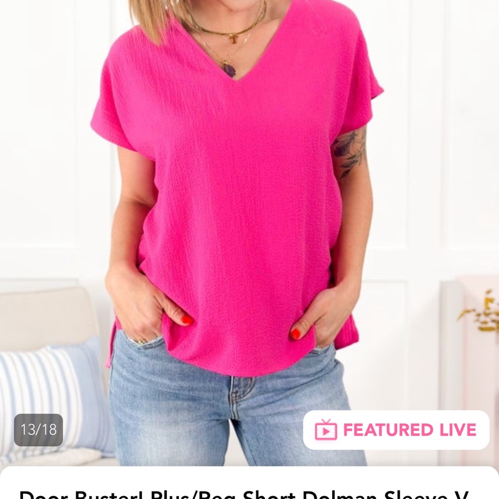 Plus/regular Short Dolman Sleeve VNeck Hot pink